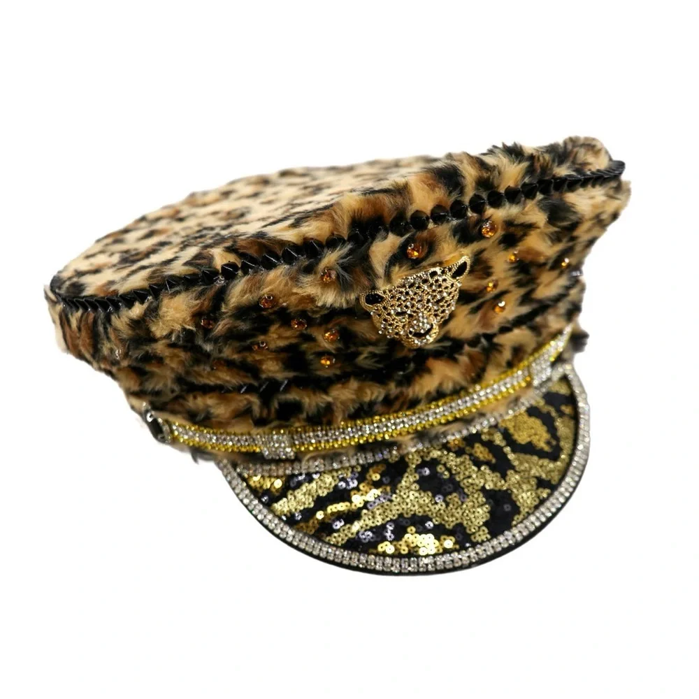 Festival Season! Nu Shuz Costumes Leopard Print Faux Fur Embellished Plush Hat